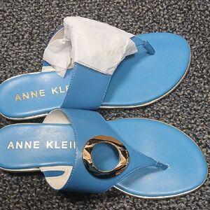 Anne Klein Sky Blue Sandals with Gold Ring
